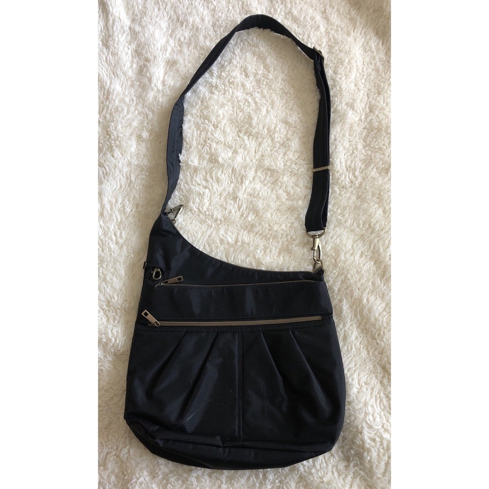 Travelon Black Large Multi-Compartment  Crossbody Messenger Hobo Bag Anti-Theft